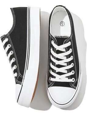 Women's Black Breathable Soft Slip Black Tennis Shoes White Canvas Sneakers